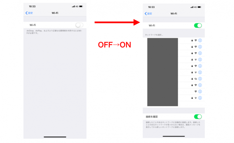 wifiをONにしてからOFFにするときの図