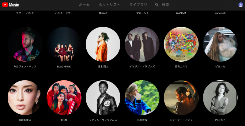 YouTube Music Premiumのトップ画面