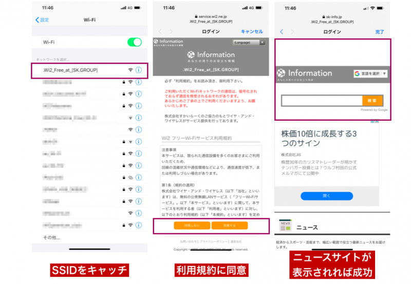 すかいらーくWiFiの接続方法