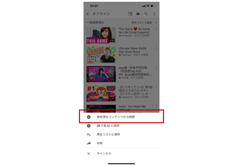 有料YouTube Premium動画の削除画面