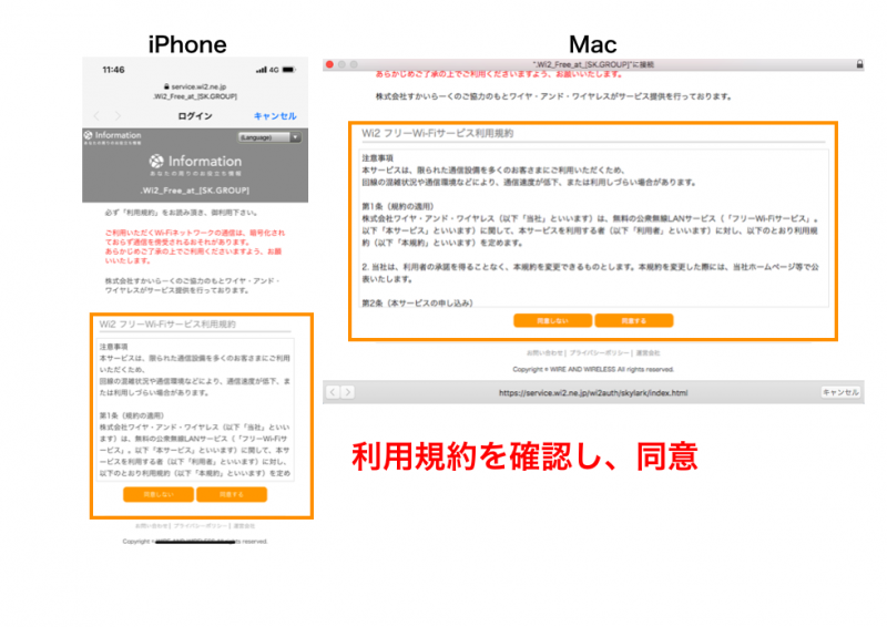 ガストWiFiの利用規約を確認し同意するときの図